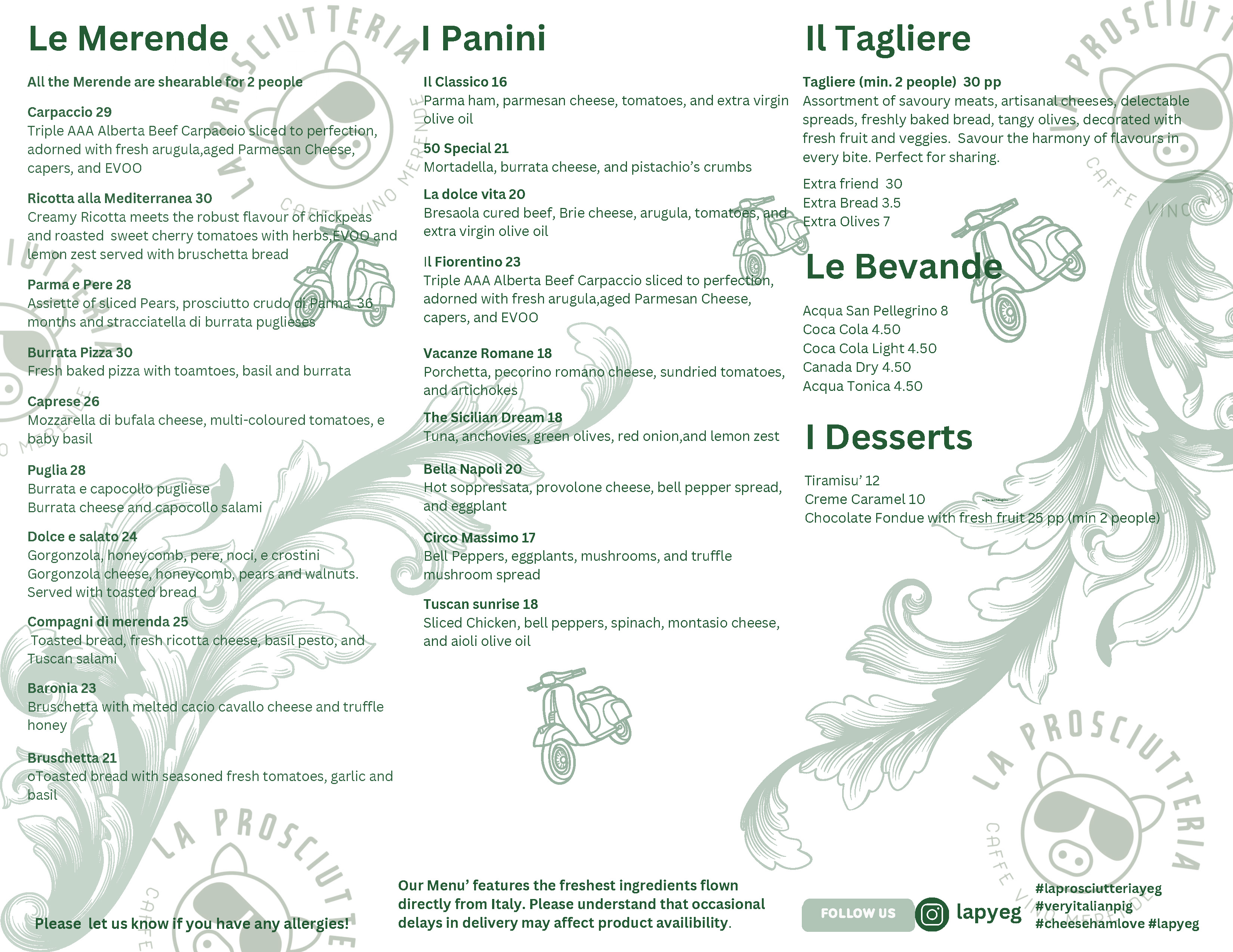 La Prosciutteria Food Menu Page 1